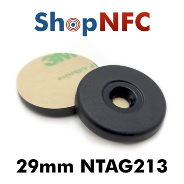 Tags NFC industriels NTAG213 anti-métal adhésifs 29mm