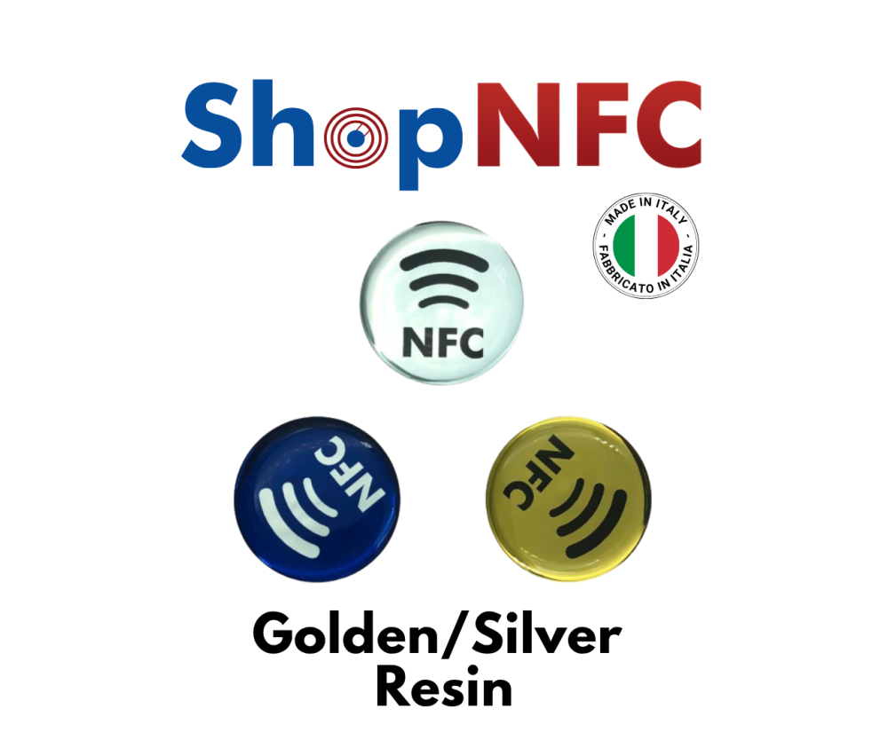 Etichette NFC resinate oro/argento a specchio - Personalizzate