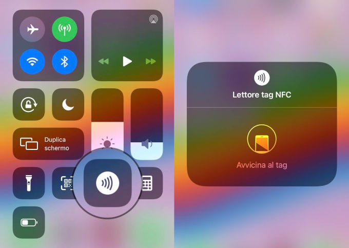 Ouverture du lecteur de tag NFC sur iPhone depuis le centre de contrôle